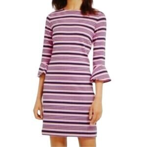 Draper James Shift Dress 3/4 Bell Ruffle Sleeve Pink Blue Stripe Women’s Large